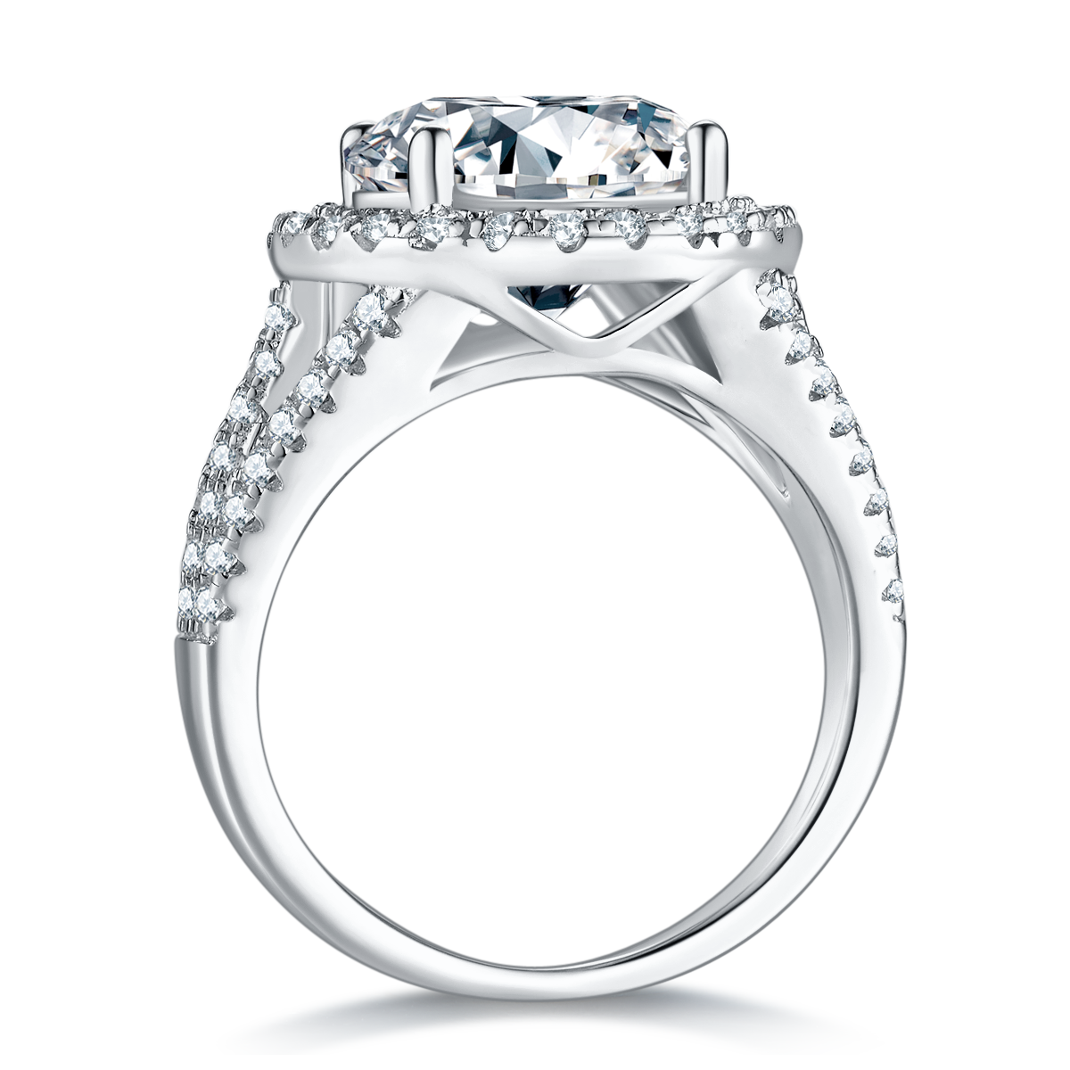 Classic round bag S925 silver plated white gold moissanite diamond women's ring 5.0 carats D-class